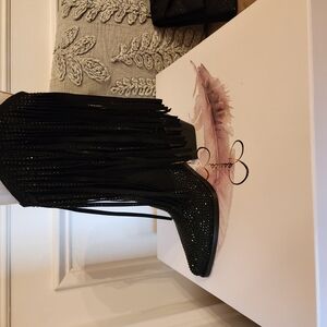 Black Fringe High Heel Boots